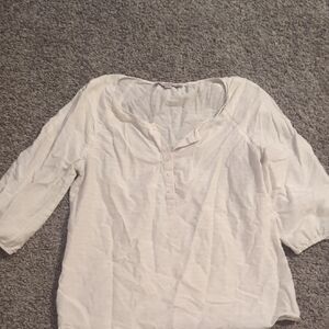 LOFT Cream 3/4 Sleeve Relaxed Blouse